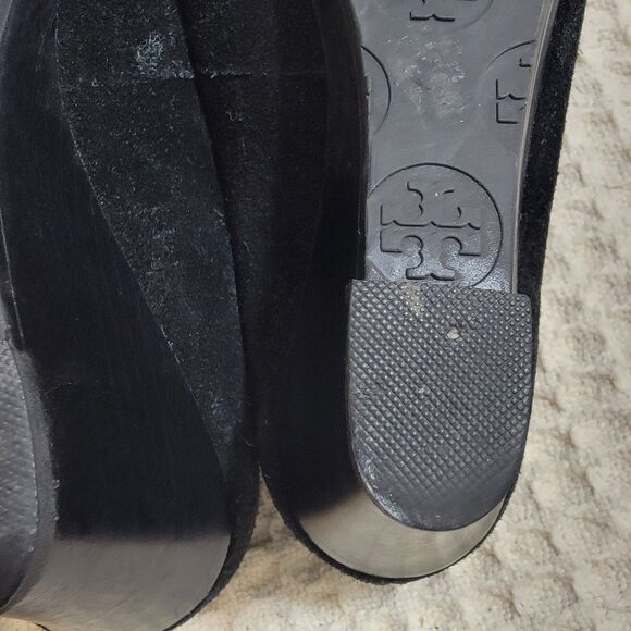 TORY BURCH Sally Black Suede US 6.5M Slip-On Wedge-Heel Logo‎ Pumps Shoes - Picture 12 of 14